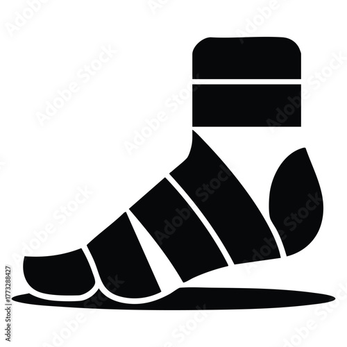 Elastic bandage glyph icon vector illustration showing hurt foot trauma joint treatment medical equipment for patient health care silhouette isolated on white background