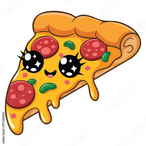 Fast food element sticker slice of pizza dessert delicacy for cafe and catering Italian takeaway eating template mock up vector illustration isolated