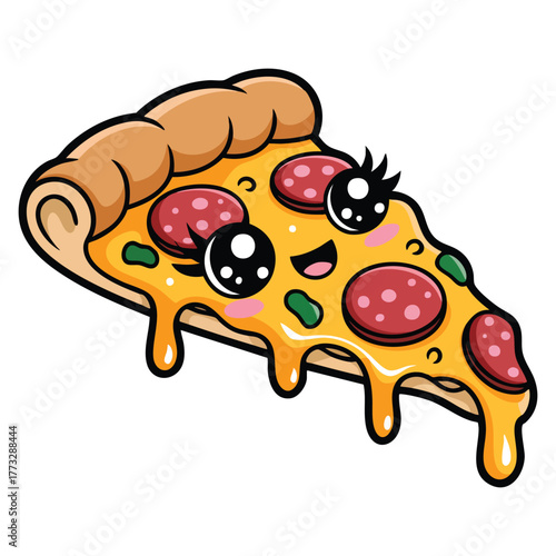 Fast food slice of pizza sticker illustration isolated vector artwork perfect for dessert delicacy cafe catering Italian takeaway eating template design