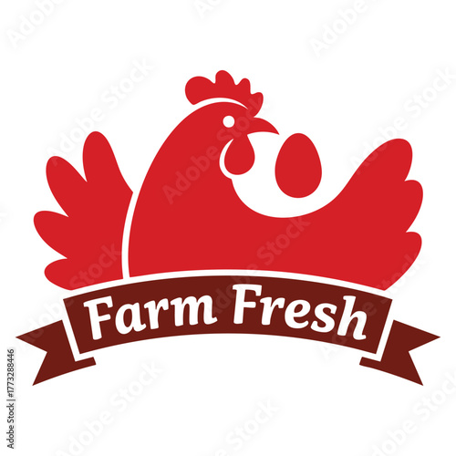 Farm fresh label with red chicken illustration on white background ideal for poultry products farm branding and organic food packaging designs