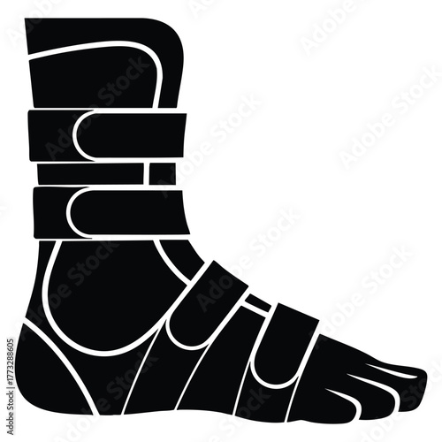 Foot ankle brace glyph icon vector illustration adjustable joint bandage leg brace orthosis muscle sprain treatment pain relief silhouette medical health care design