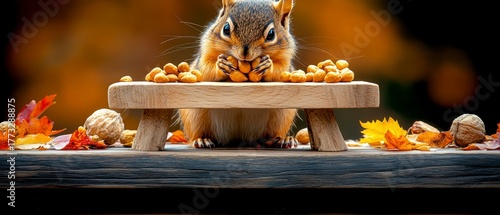 Adorable Chipmunk Enjoying a Nutty Feast at its Tiny Wooden Table