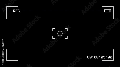 Video camera recorder screen overlay on a black background 4K animation