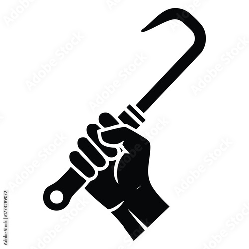 Hand holding crowbar glyph icon vector isolated illustration showing wrecking bar prybar silhouette symbol for construction demolition tool or industrial design artwork