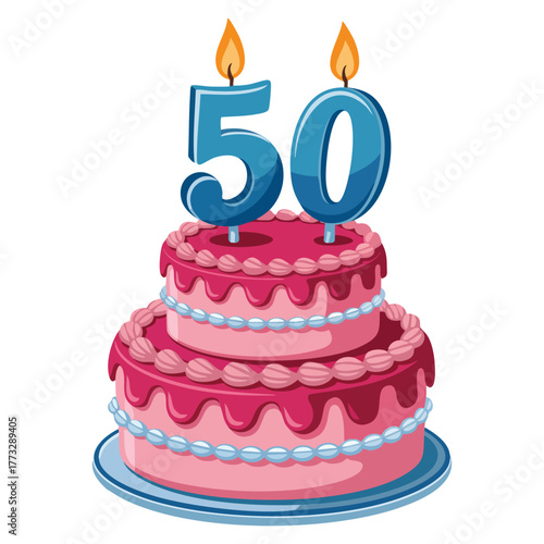 Illustration of a 50 years old birthday cake on a white background vector artwork perfect for celebration anniversary party dessert or festive design themed concept