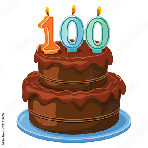 Illustration of a 100 years old birthday cake isolated on white background ideal for party anniversary celebration dessert or sweet themed artwork
