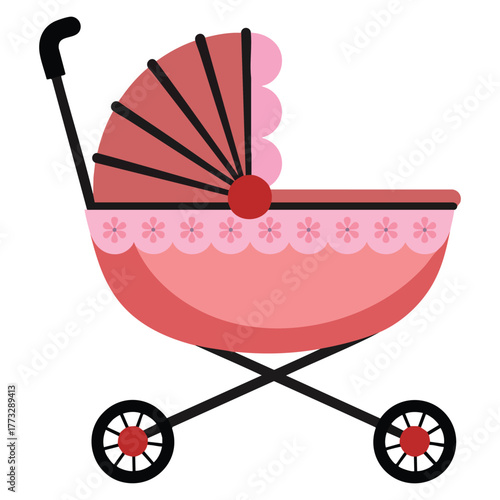Illustration of a baby buggy on white background isolated vector design perfect for newborn baby products nursery and stroller themed artwork