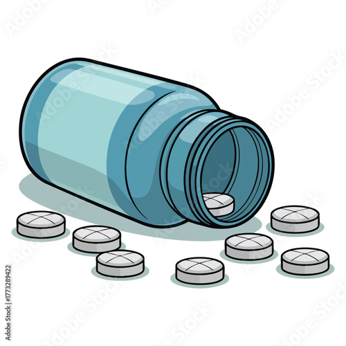 Illustration of a bottle with medical tablets on a white background vector artwork isolated perfect for healthcare medicine pharmacy and medical product themed visuals
