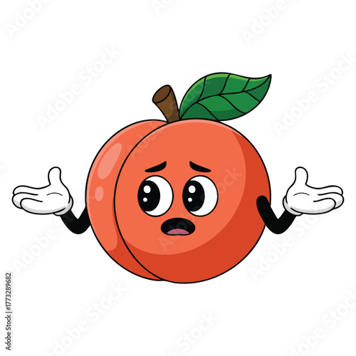 Illustration of a peach with a face isolated on white background vector design perfect for fruit cartoon character humorous playful or kids themed artwork