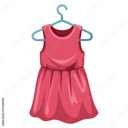 Illustration of a pink dress on a hanger isolated vector perfect for clothing fashion wardrobe shopping retail or apparel themed creative artwork