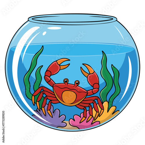 Illustration of an aquarium with sea creatures on white background vector design ideal for ocean life, marine animals, education, or underwater themed artwork