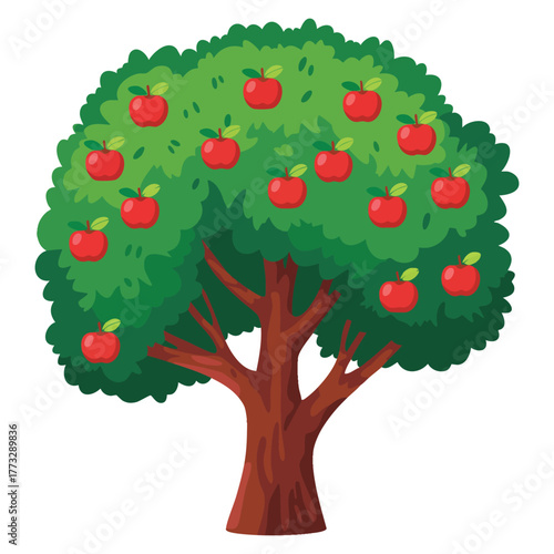 Illustration of apple tree on white background isolated vector design suitable for orchard fruit nature themed decorative or educational artwork