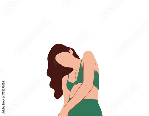 Anime style illustration of a woman doing morning stretching for health 3