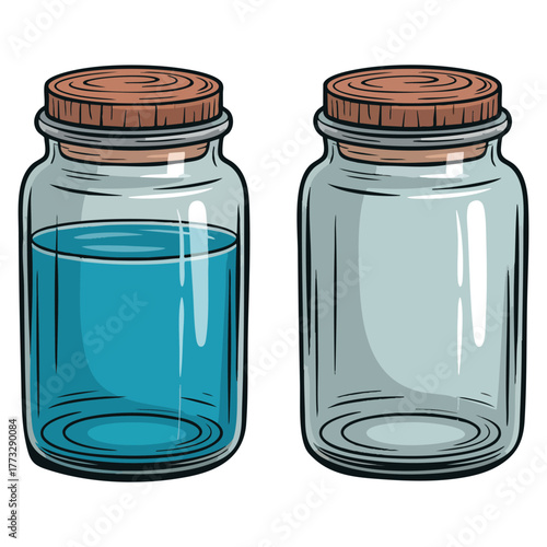 Illustration of containers with and without water vector artwork perfect for science experiment physics educational design or clear transparent concept theme