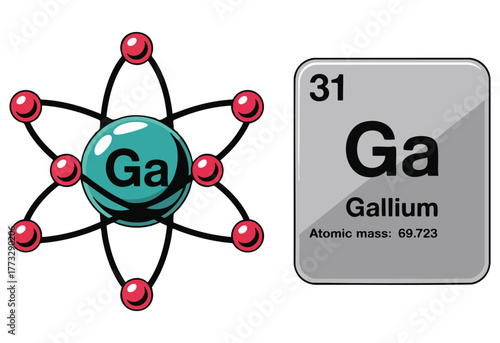 Illustration of Gallium symbol with electron diagram isolated vector design ideal for chemistry education science learning or periodic table themed artwork