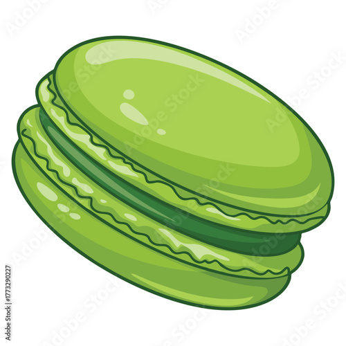 Illustration of green macaron with cream vector isolated on white background ideal for dessert bakery cafe sweet snack or food packaging themed artwork