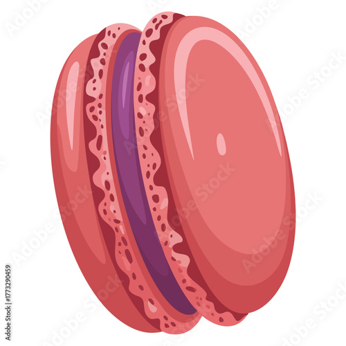 Illustration of purple macaron alone vector isolated on white background ideal for dessert bakery sweet snack or cafe packaging creative themed designs