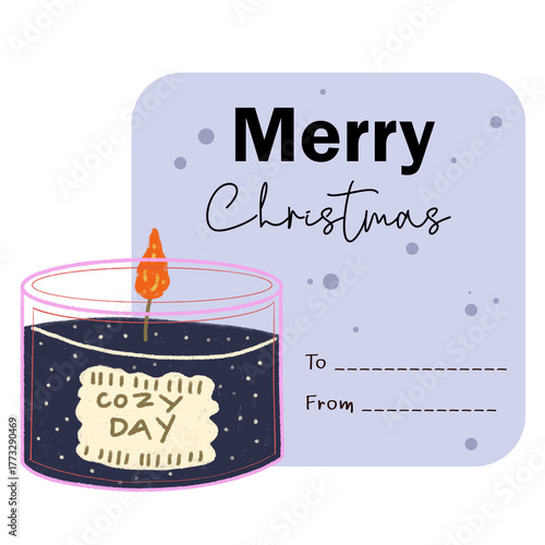 Candle glass tag, drawn in cute crayon style, with space for text.
