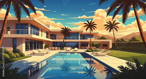 Luxury Villa with Pool and Palm Trees, Tropical Paradise Escape