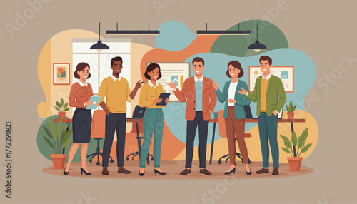 Diverse team collaborating successfully in a modern office business teamwork and effective communication