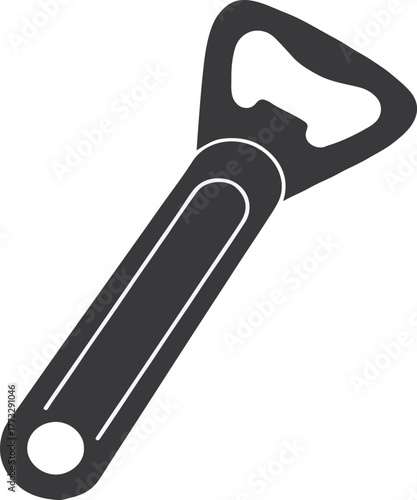 Minimalist Black and White Illustration of a Bottle Opener — Simple Metallic Kitchen Tool Design