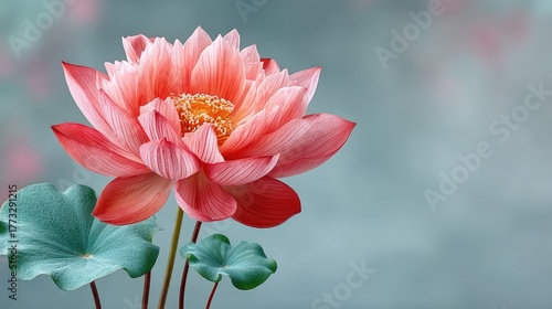 Vibrant Pink Lotus Flower With Green Leaves In Soft Focus Background Delicate Petals With Water Droplets And Detailed Stamen In A Botanical Macro Photograph With Gentle Lighting