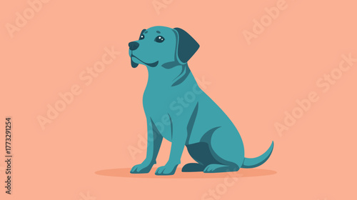 Elegant blue Labrador retriever dog sitting calmly, a minimalist vector illustration of a loyal pet companion on a simple colored background