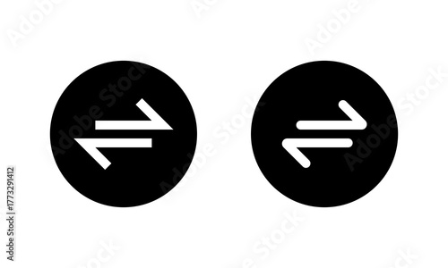 Swap arrow icon in black circle. Two opposite direction arrows symbol. Exchange sign