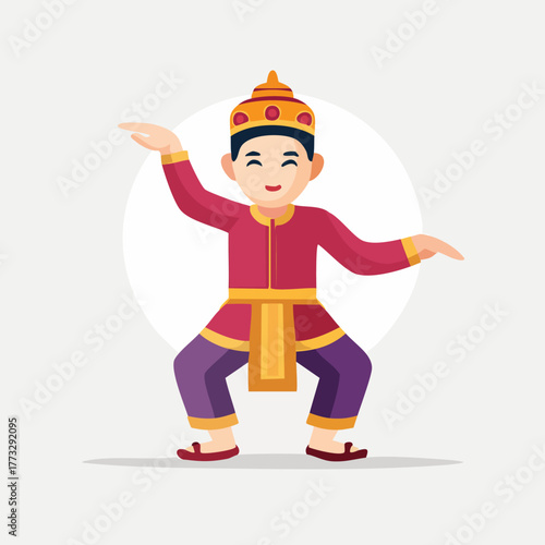 Traditional Thai Dancer in Elegant Costume Performing Graceful Movements.