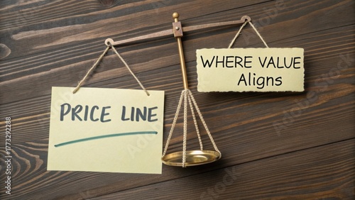 Balanced Scale with Price Line and Value Align Sign Concept Illustrating Fair Pricing and Worth in Business Transactions