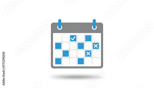 Vector of calendar with check marks and cross marks. Icon of attendance. Symbol of time plan.
