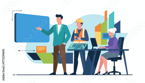 Professional team collaborating on industrial project planning development and data analysis