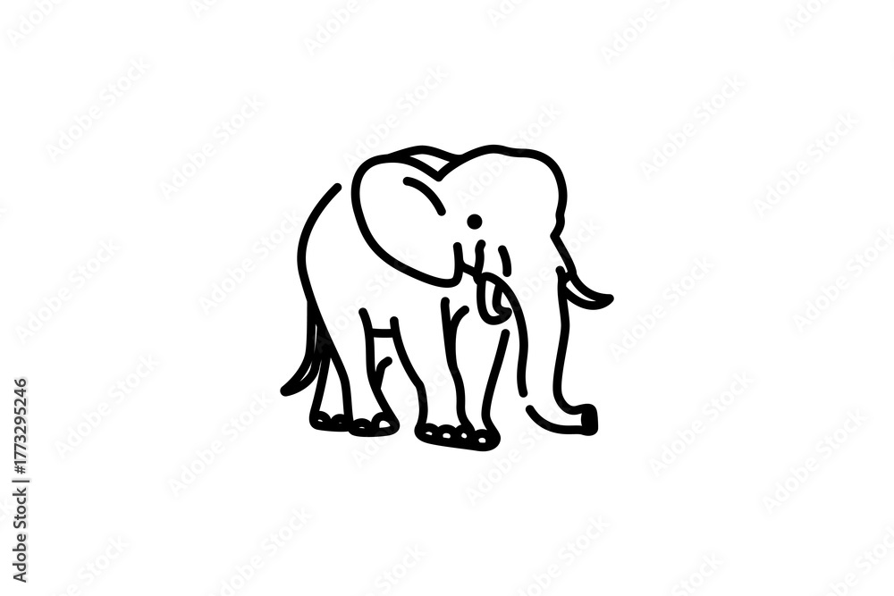 Fototapeta premium Outline Elephants Walking, African Wildlife Icon. A simple line art illustrations elephants walking forward. look for front side. Perfect for children s books, educational materials