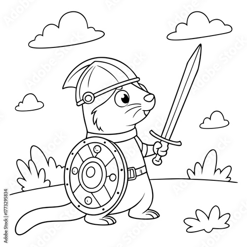 Brave Animal Warrior: Sword & Shield Coloring Art