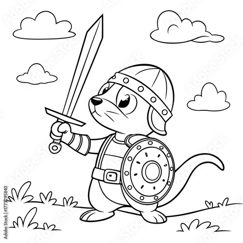 Fantasy Animal Knight Outline for Coloring Fun