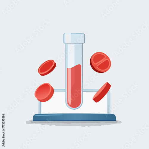 Blood Sample In Test Tube With Red Blood Cells Floating Around.