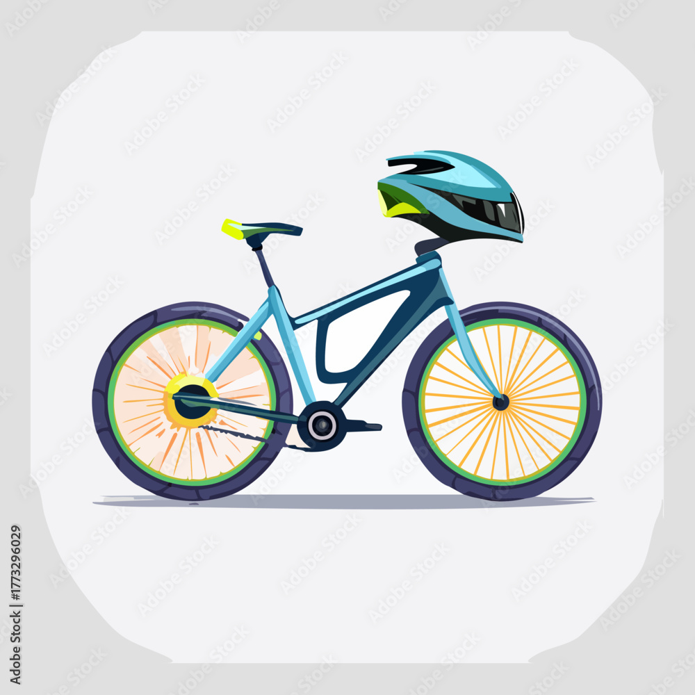 Fototapeta premium Blue Bicycle with Helmet - A Focus on Cycling Safety.