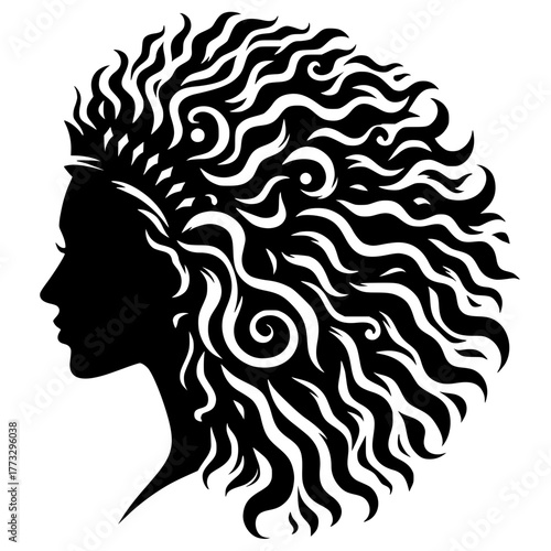 Silhouette portrait of curly hair