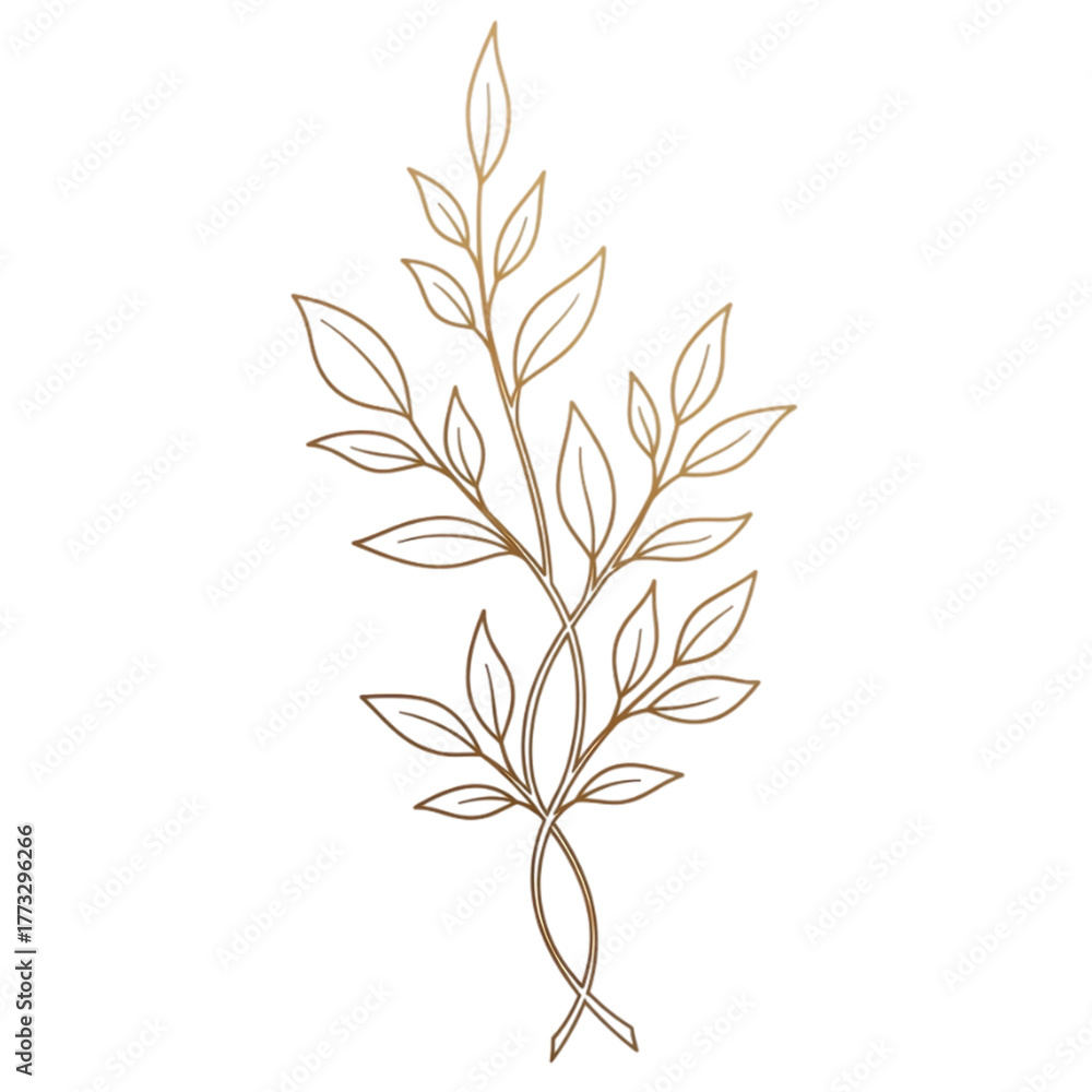 Naklejka premium Simple botanical twig line art illustration with graceful leaves and elegant minimal design. Ideal for modern branding, stationery, or nature-themed decor.
