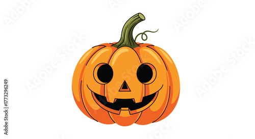 An illustration of a happy carved pumpkin, commonly known as a jack-o'-lantern, featuring a friendly face, perfect for Halloween decorations and festive autumn themes.
