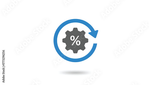 Vector of gear wheel with percent and round arrow. Symbol of cost estimate. Icon of tax analysis