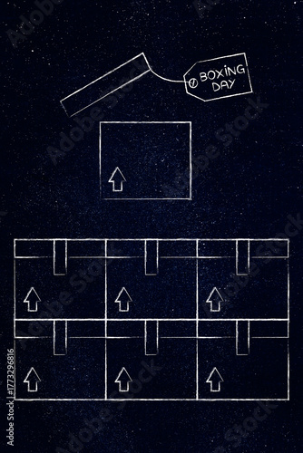 boxing day price tag on open parcel next to stack of parcels illustration