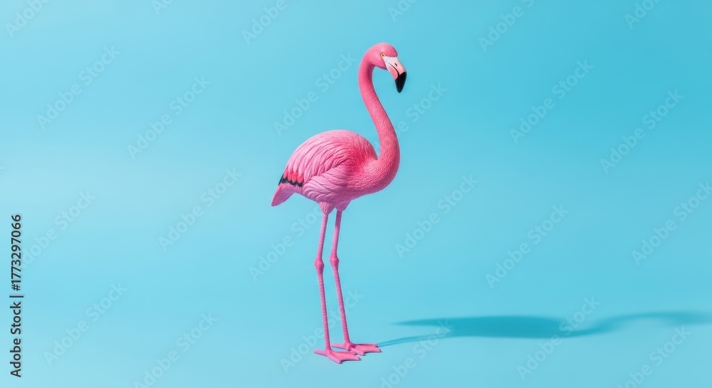 Obraz premium Pink Flamingo Standing Tall on a Vibrant Blue Background.