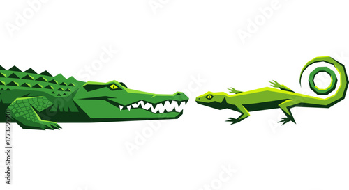 Green alligator and lizard illustration vector graphic reptile animal wildlife nature design for kids and adults
