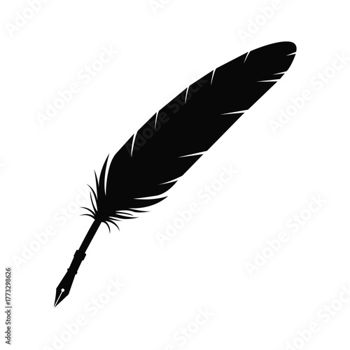 Feather Quill Pen Silhouette  Vintage Writing, Literature, and Calligraphy Tool Illustration