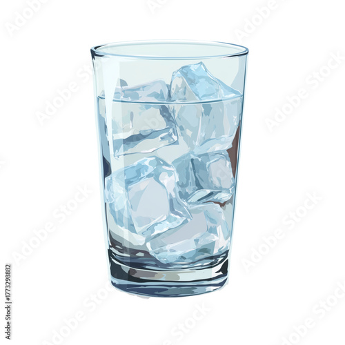 flat 2D icon vector illustrator of glass of water with ice cubes