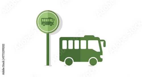 Green bus stop sign vector illustration for public transportation and travel related graphic design projects