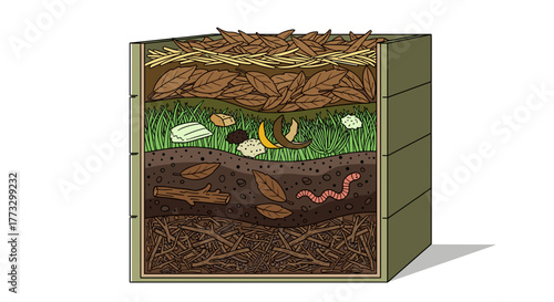 Understanding the process of composting with different layers for garden and kitchen waste management system