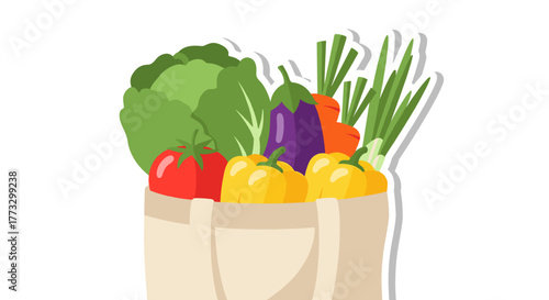 Fresh produce in reusable bag vector illustration for healthy eating and grocery shopping concept design