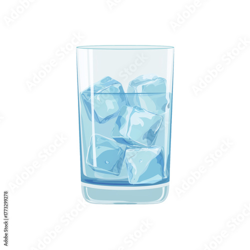 flat 2D icon vector illustrator of glass of water with ice cubes